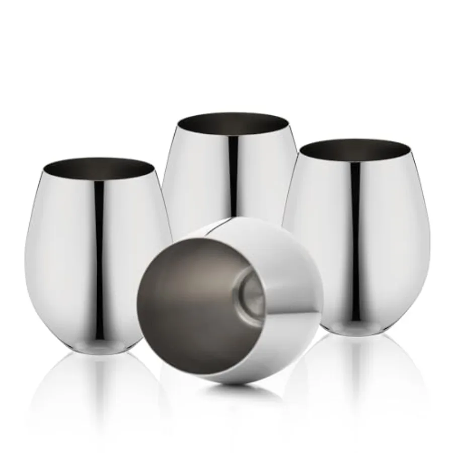 

Steml Stainl Steel Wine Glasses Set of 4, 18oz Unbreakable Metal Wine Glass, Fancy, Unique Wine Goblets for Outdoor, Travel, Ca