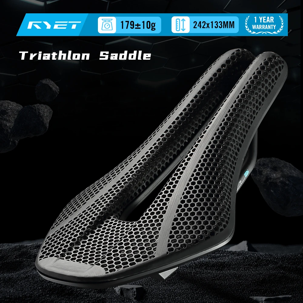 Selle TT imprimée en 3D, ryet 2025, 242x133mm, 179g, Rail en Fiber de carbone, nez court, conception aérodynamique pour pièces de vélo de Triathlon d'essai dans le temps