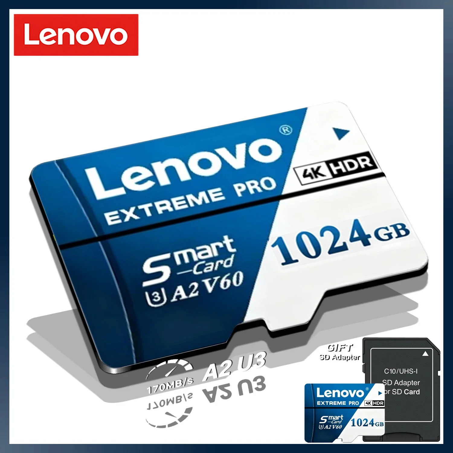Tarjeta de memoria SD Lenovo Extreme Pro de 1 TB, 512 GB, 128 GB, U3, V60, tarjeta Micro SD de alta velocidad, tarjeta TF de 64 GB para cámara de acción DJI Drone GoPro