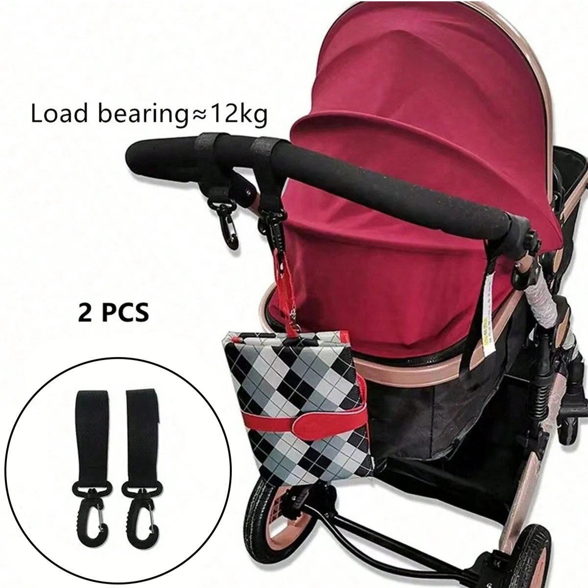 2 pezzi borsa per bambini in pelle PU gancio per passeggino carrozzina ruota 360 gradi girevole carrello organizer gancio per carrozzina accessori