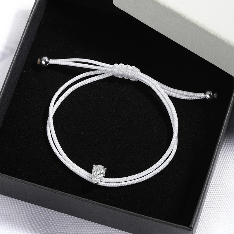 Smyoue Pear Cut Braided-rope Moissanite Bracelets 1CT Certified Women Men Classic Chain 100% Real 925 Sterling Silver Jewelry