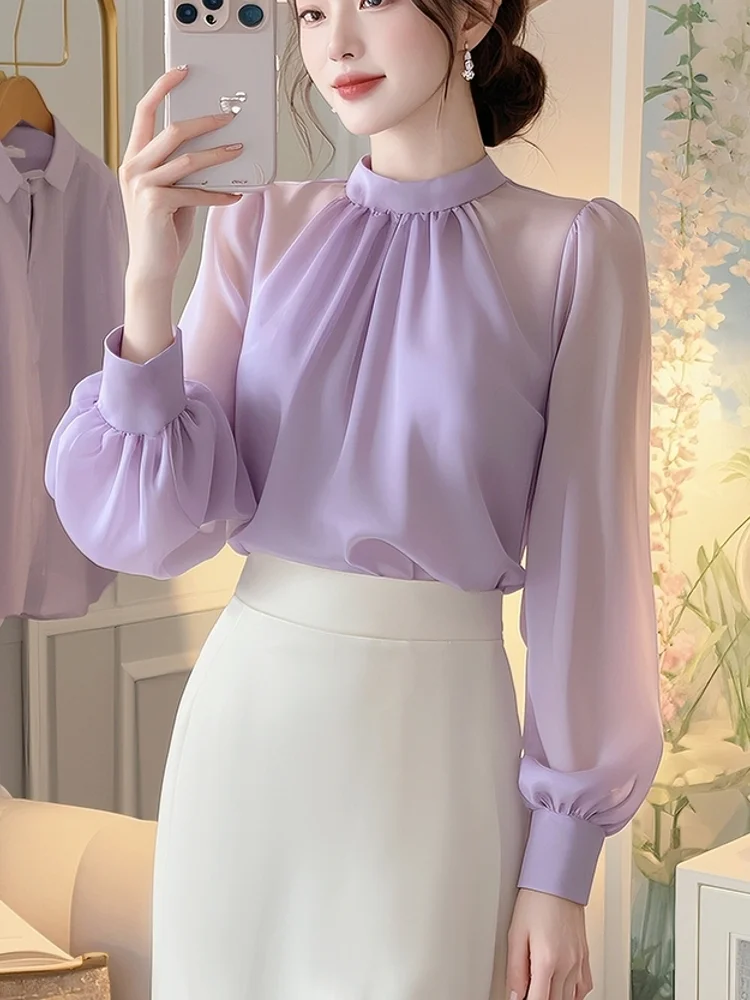 Vintage français femmes chemises élégant noeud papillon à manches longues Blouse bureau dames nouvelle mode Chic solide femme hauts printemps automne