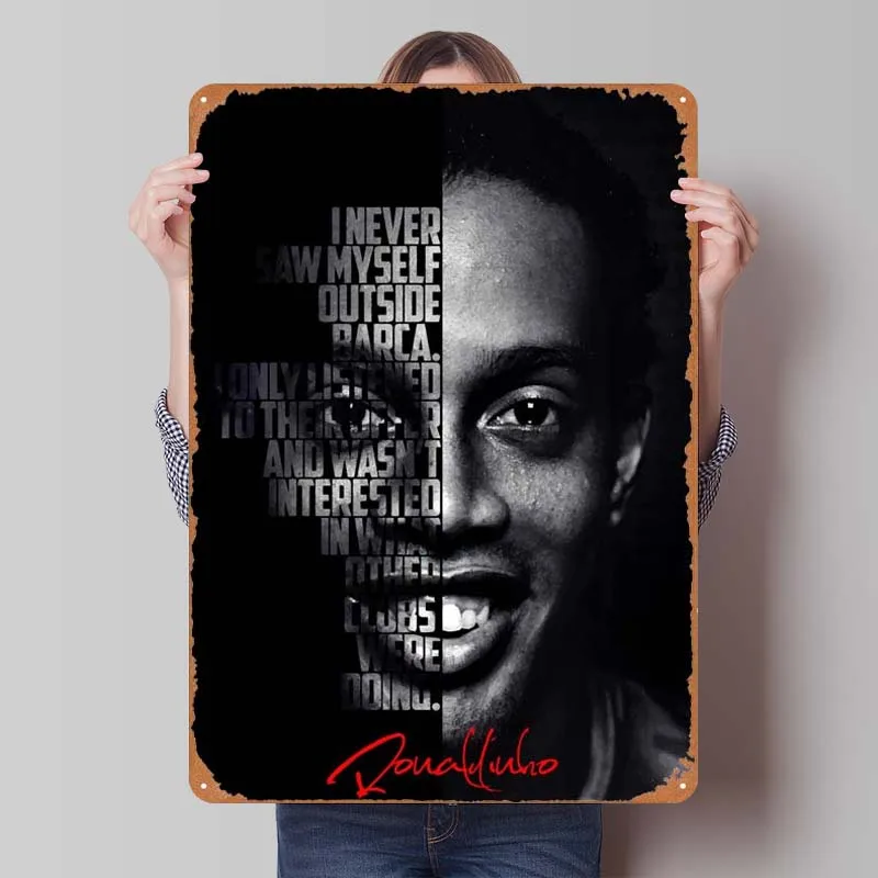 Ronaldinho Sports Metal Poster Door Sign Vintage Metal Tin Sign Plaque for Wall Art Decoration Retro Home Decor Man Cave Room