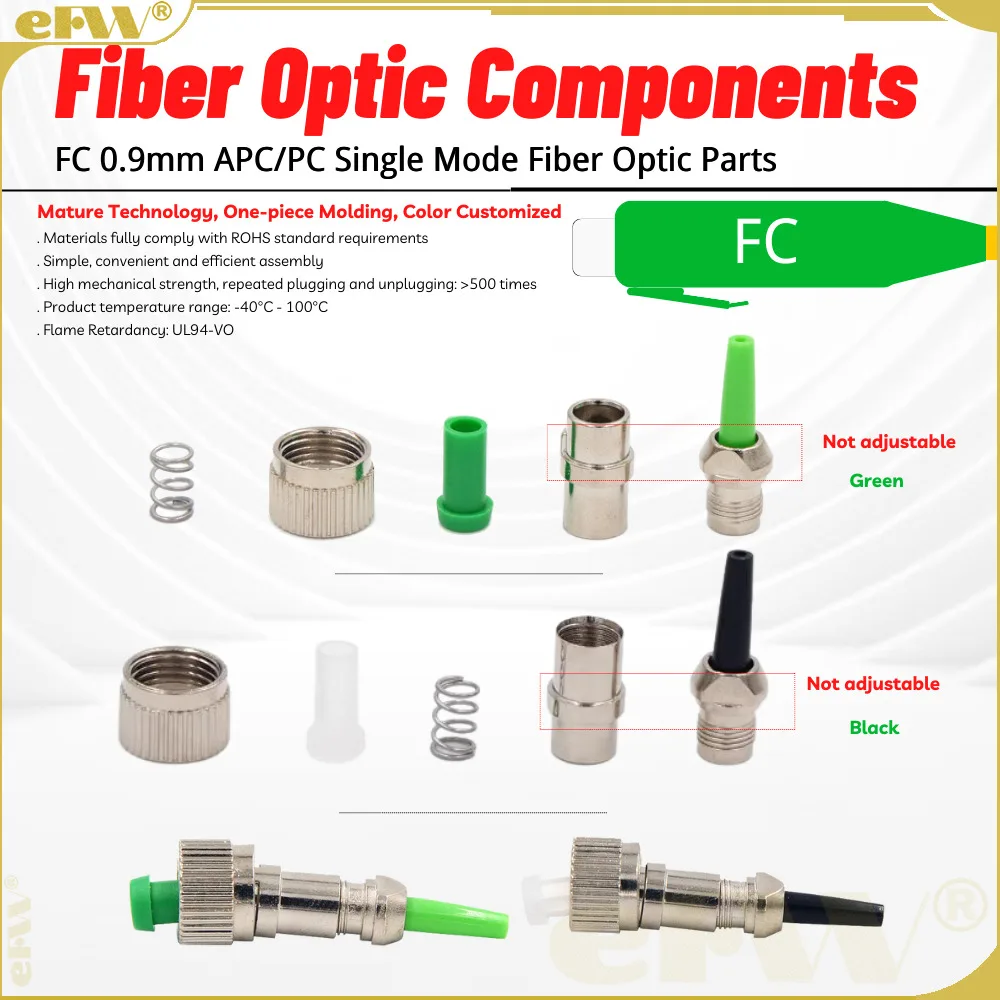 200pcs/Lot sale FC0.9 Single Mode APC Optical Fiber Jumper Parts FC0.9 Zinc Alloy Non Adjustable Parts FC Fiber Components