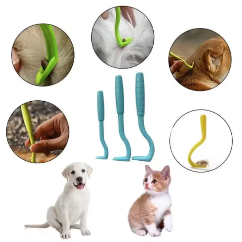 3PCS Safe Pet Tick Remover Tool Dog Cat Flea Hook Extractor Louse Catcher Tweezers Grooming Cleaning Supplies Puppy Kitten Care