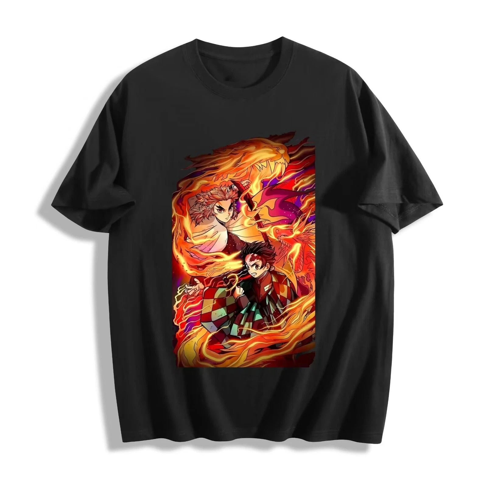 Sommer-Sonderangebot Demon Slayer Rengoku&Tanjiro T-Shirt - Umfassendes Design Unisex Tee Herren Kurzarm-T-Shirt