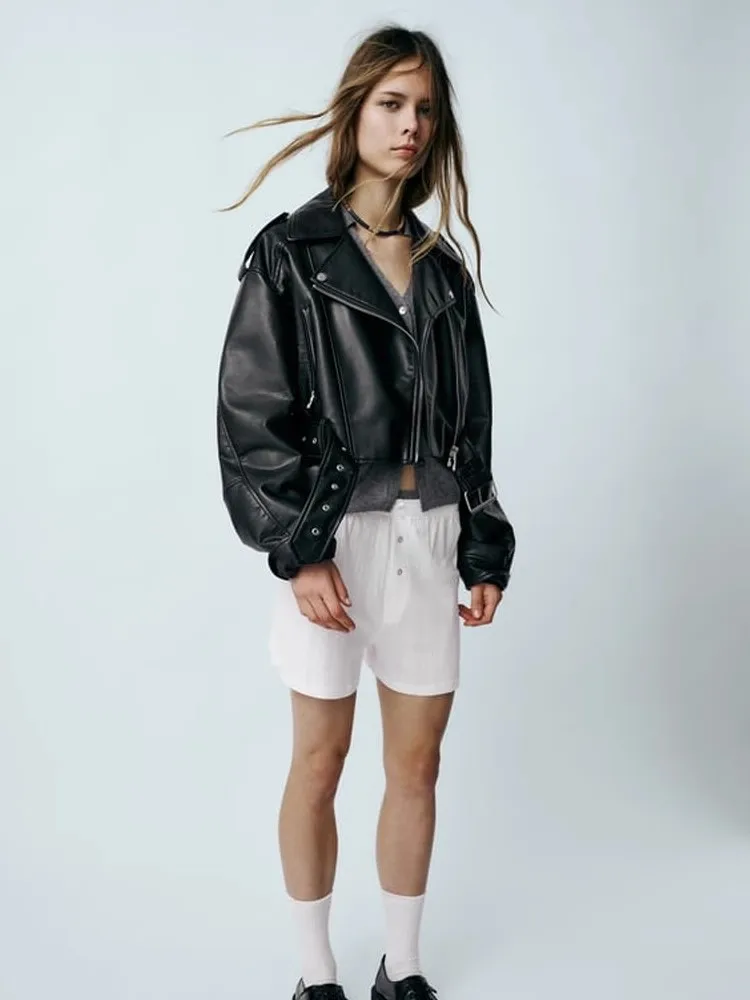 Printemps 2025 nouvelles femmes ort PU cuir Jaet américain rétro motard Jaet vêtements d'extérieur Faionable Ele fermeture à glissière