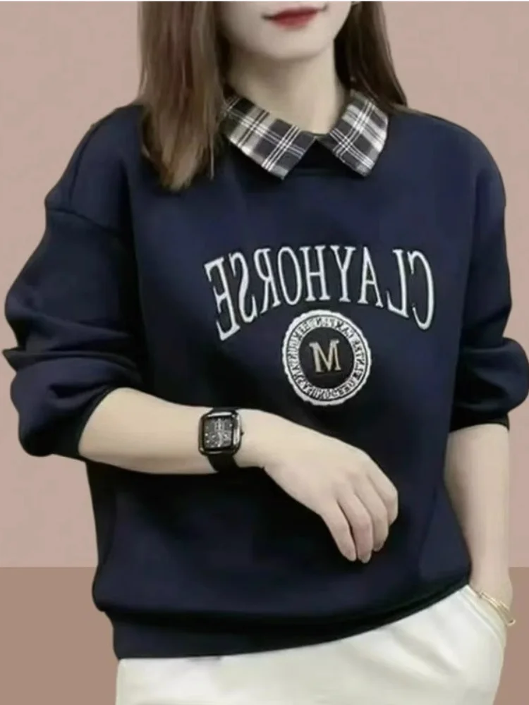 Fce اصطف هوديي طوق وهمية قطعتين صغيرة الحجم العصرية المرأة فضفاضة تناسب مطبوعة طويلة Sve الشتاء Jaet