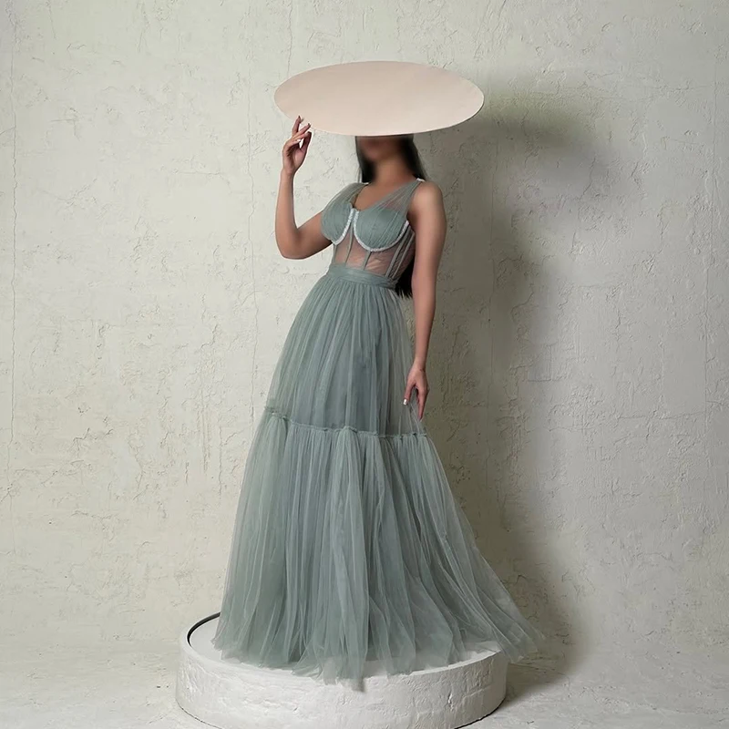 

Thinyfull 2025 A-Line Prom Evening Dresses V-neck Sleeveless Beadings Tulle Party Dress Women Cocktail Prom Gowns Customized