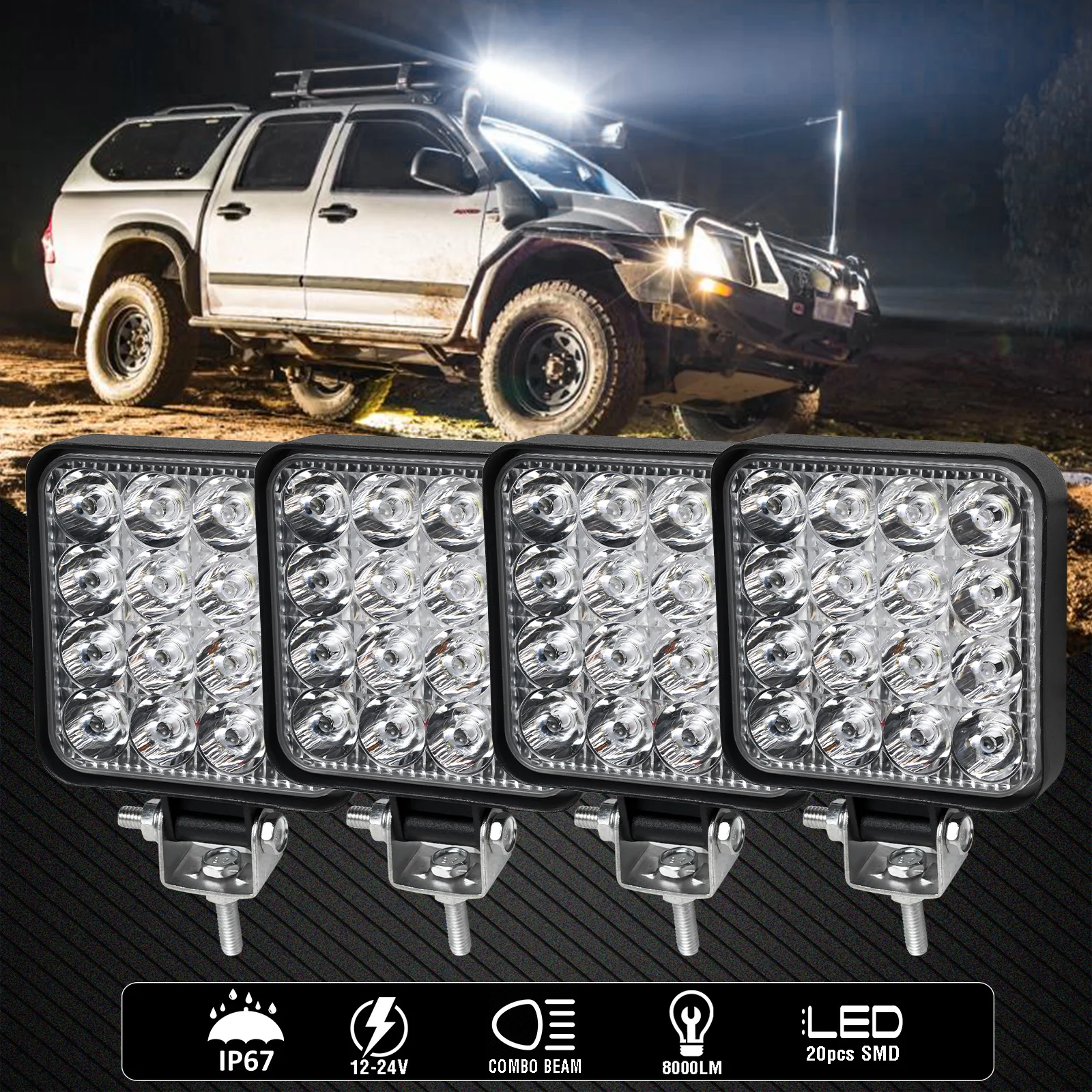 

4x 4Inch Flood LED Light Bar for Tractor Offroad 4WD Truck ATV UTV SUV Driving Lamp Daytime Running Light Automotive Light Bar