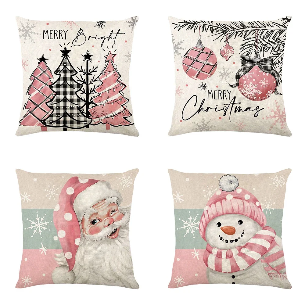 Christmas home decoration pillow cover Santa Claus Snowman Christmas Tree printed cushion cover Sofa room decoration gift