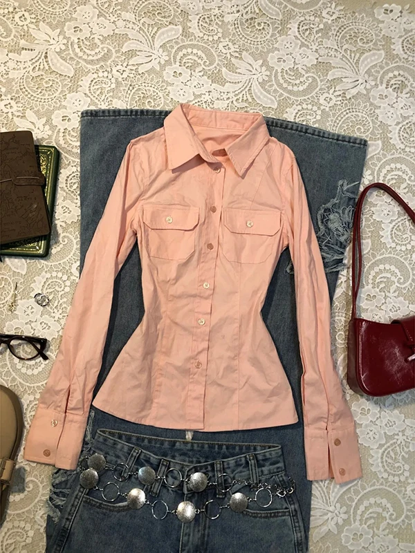 الأصلي الوردي طوق طويل Sve irt المرأة خمر خمر الخصر Cinched أعلى تخفيف Sle مزيج القطن Busin عارضة