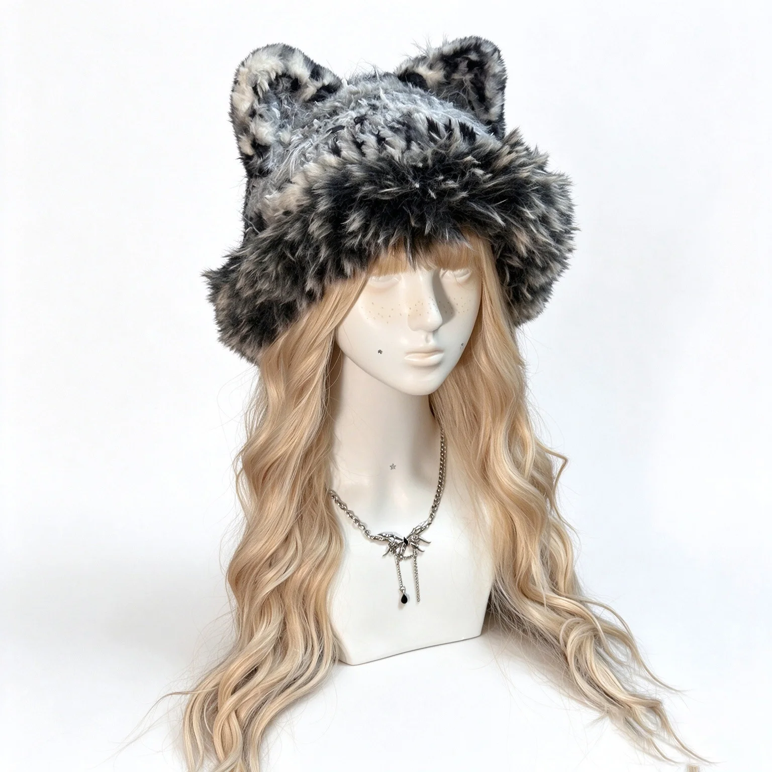 Handmade Leopard Print Cat Ear Trapper Hat Women Winter Warm Custom Crochet Fluffy Knit Beanie Men Casual Gothic Y2k Unisex Caps
