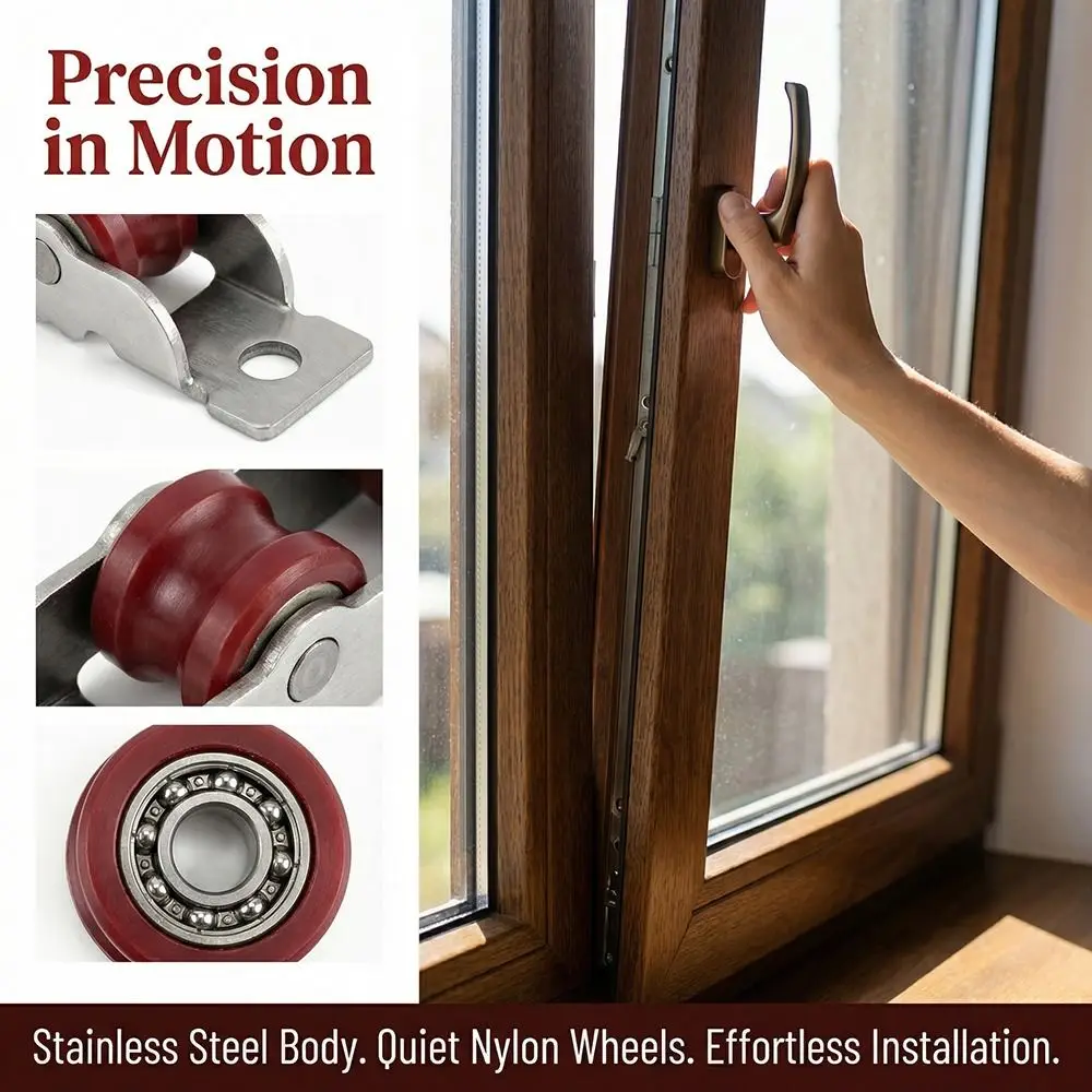 4 PCS Stainless Steel Sliding Door Pulley Double Wheel U-type Wheel Window Pulley Ultra-silence Nylon Silent Nylon Pulley