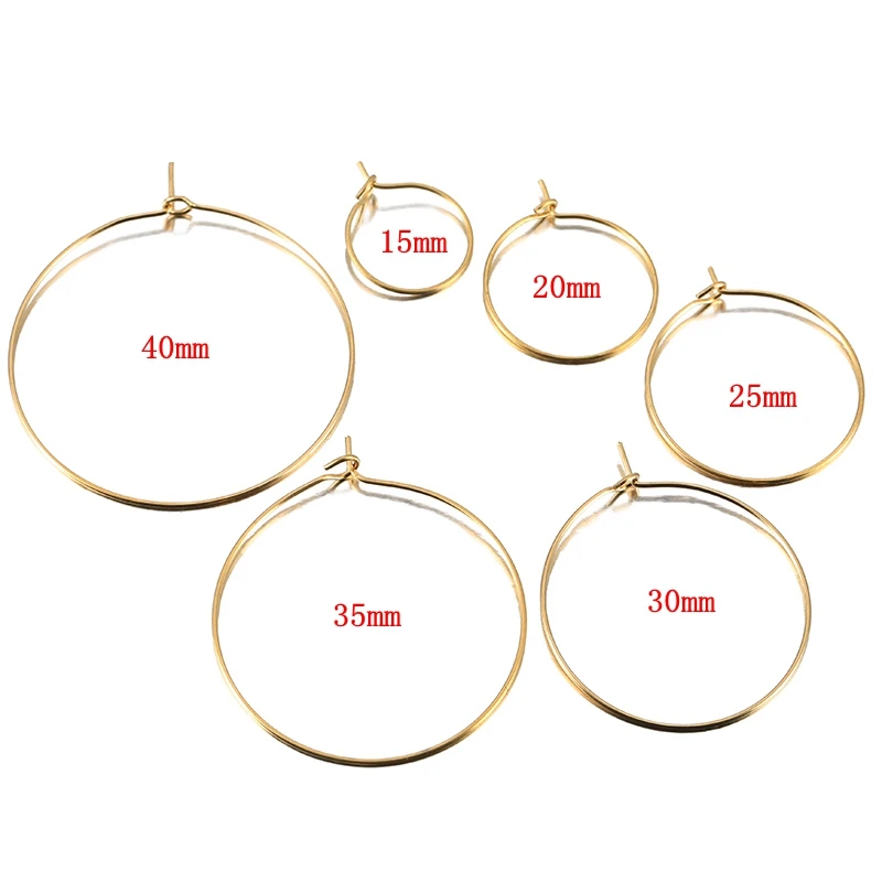 20pcs/lot 15-40mm Gold Stainless Steel Big Circle Wire Hoops Loop Earrings for DIY Dangle Earrings Jewelry Making Supplies Bulk