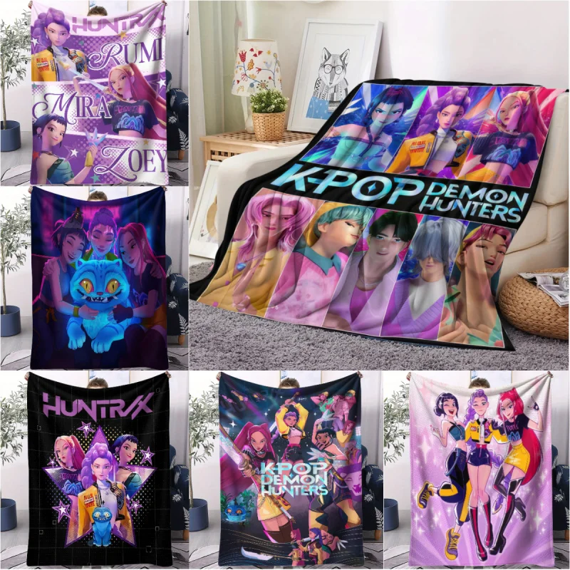 K-Pop شيطان الصيادين بطانية الساخن رومي ميرا زوي مطبوعة متعددة الوظائف الفانيلا رمي مروحة هدايا للمنزل الترفيه التخييم السفر