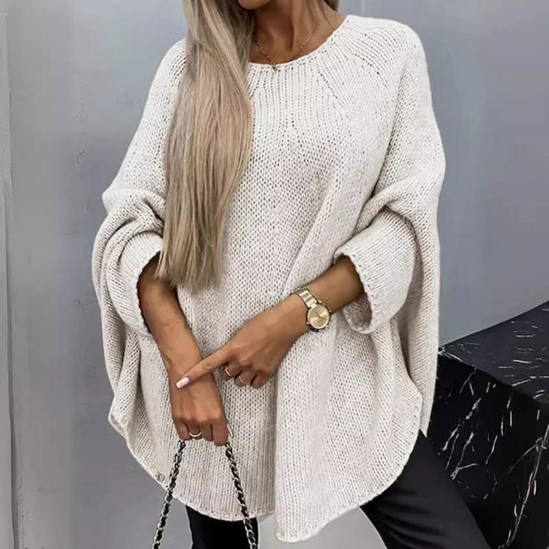 

Spring and Autumn Round Neck Bat Sleeves Loose Casual Women's Sweater Top