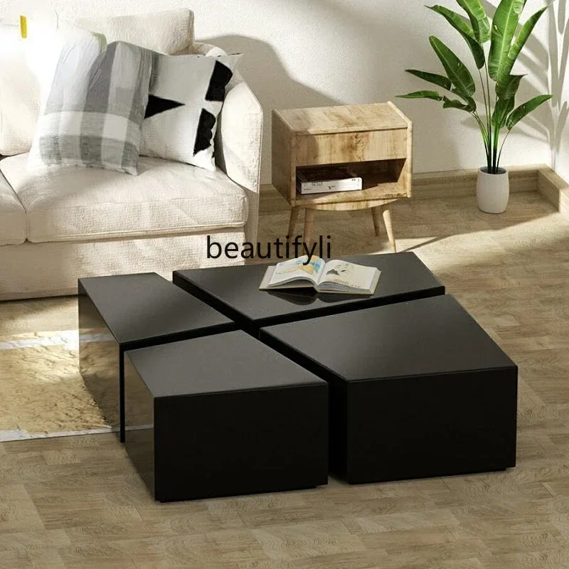 

new Irregular Black Tea Table, Simple Modern Square Side Table Low Table, Creative, Strange Shape Combined Tea Table,