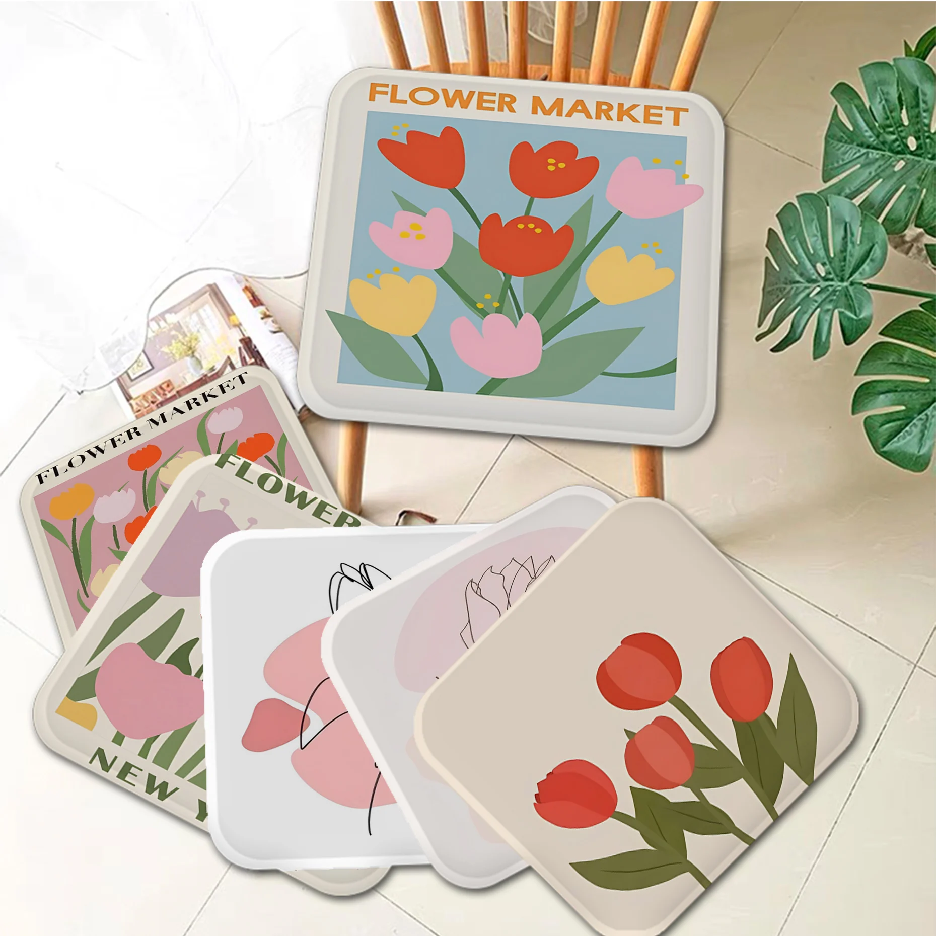 

Tulip Flower Round Stool Pad Patio Home Kitchen Office Chair Seat Cushion Pads Sofa Seat 40x40cm Buttocks Pad