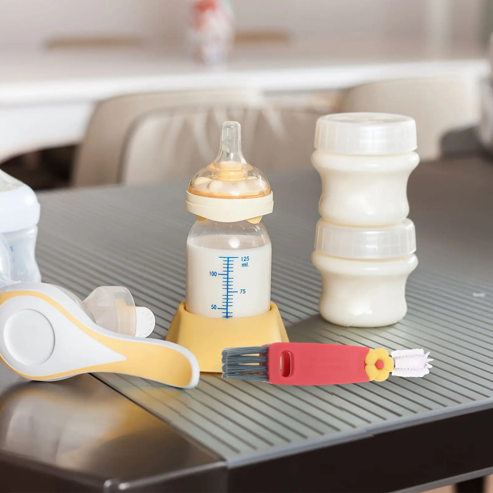 

5Pcs Cleaning Brush Set Multifunctional 3in1 Cup Lid Gap Cleaner Flower Design Silicone Bristle Bottle Brush for Kitchen Water