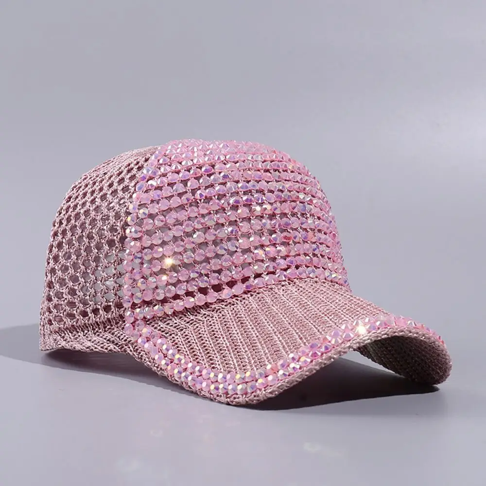 Mesh Rhinestone Baseball Cap Lightweight Breathable Rhinestone Visor Hats Rhinestone Embellished Simple Duck Tongue Hat
