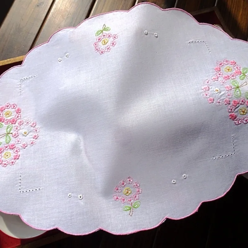 

Чистый хлопок, вышивка, французская свежая принцесса, подставка для столовых приборов, ваза, многоцелевой коврик, 28X42 см, овальная салфетка в стиле ретро, носовой платок