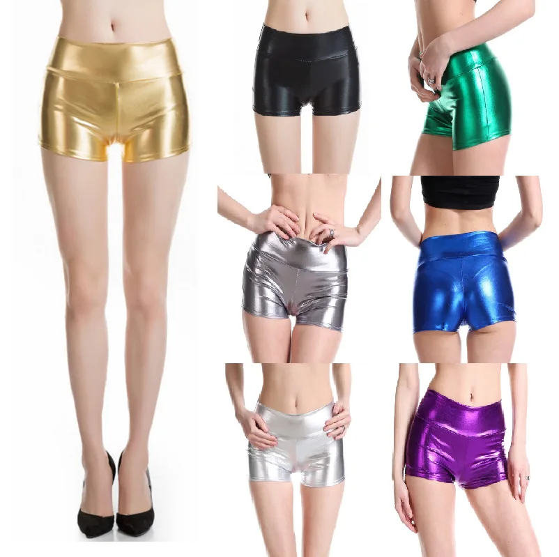 Women's Hot Pants Solid Color Reflective Nightclub Party Stage Performance Clothing Reflective Metal Holographic Laser Shorts