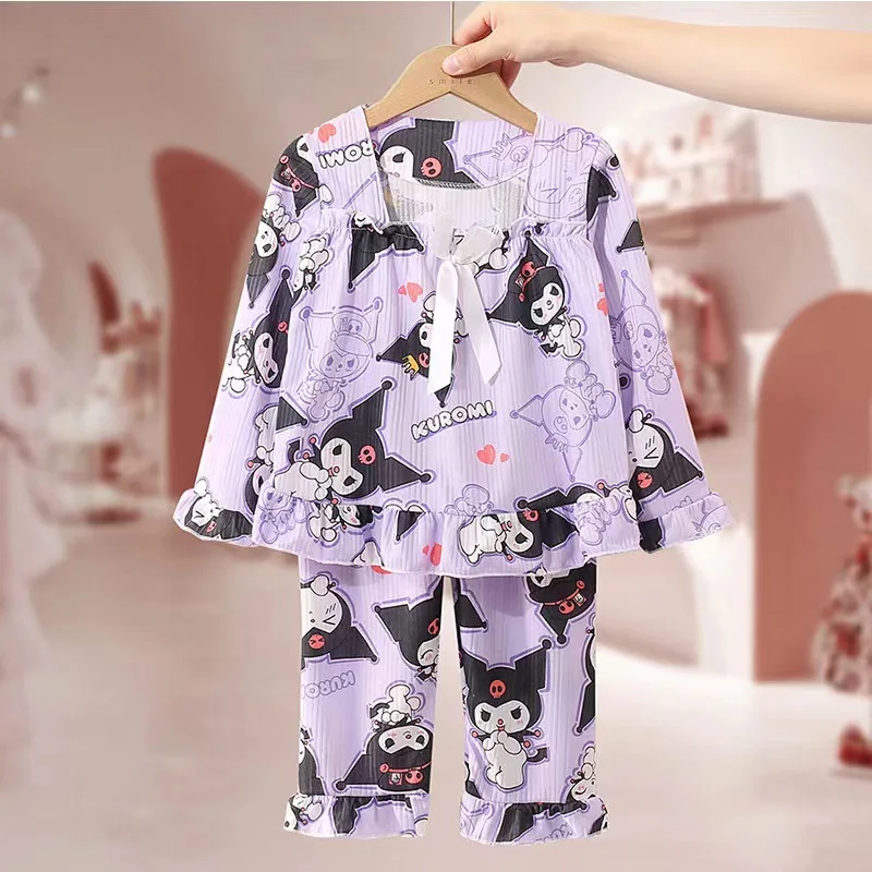 Sanrio Cartoon Pajama Sets Girls Suitable Soft Breathable Print Night Costume Gal Causal Jacquard Weave Housewear Autumn Winter