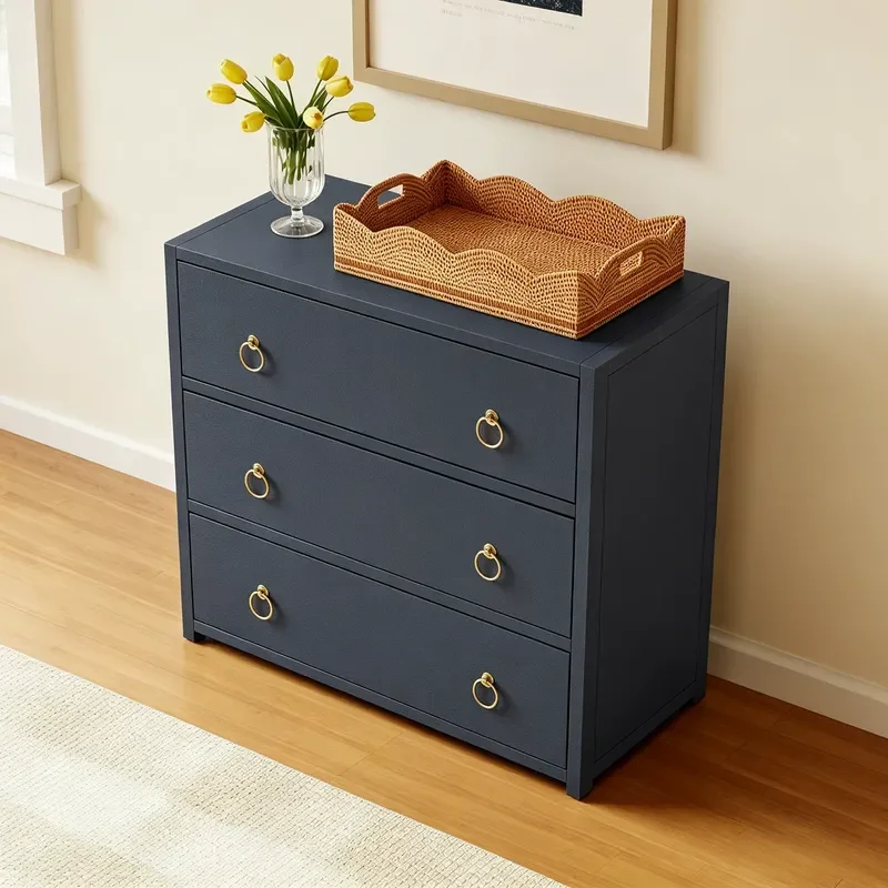 Light Luxury Solid Wood Three Tier Cabinet with Hardware Handles Storage Locker for Bedroom Living Room Dining Room Entryway