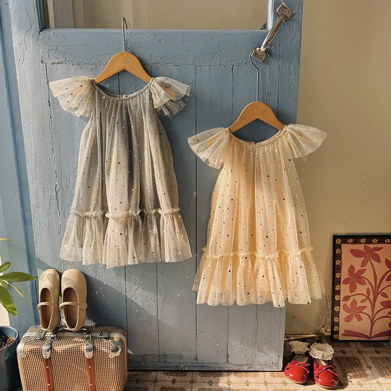 2026 Summer Girls Clothes Full of Star Print Dress For Girls Ruffle Sleeve A Line Dress for Girls