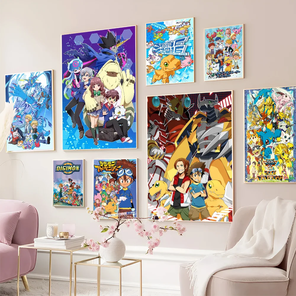 Digimon Digital Monsters Vintage Posters Sticky Whitepaper Sticker DIY Room Bar Cafe Room Wall Decor