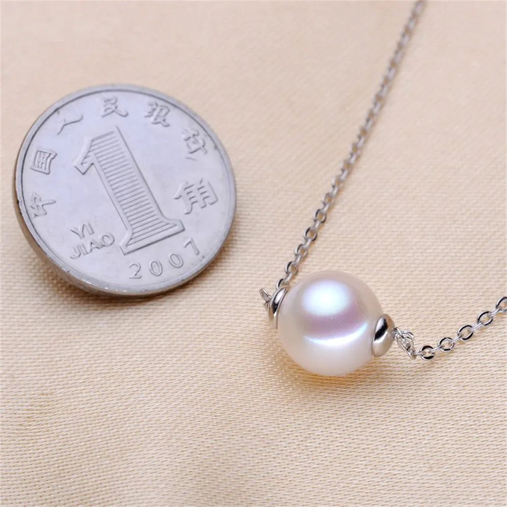 DIY Pearl Accessories S925 Sterling Silver One Piece Chain Empty Trolley Road Pass Necklace Women's Matching 7-11mm Round Beads