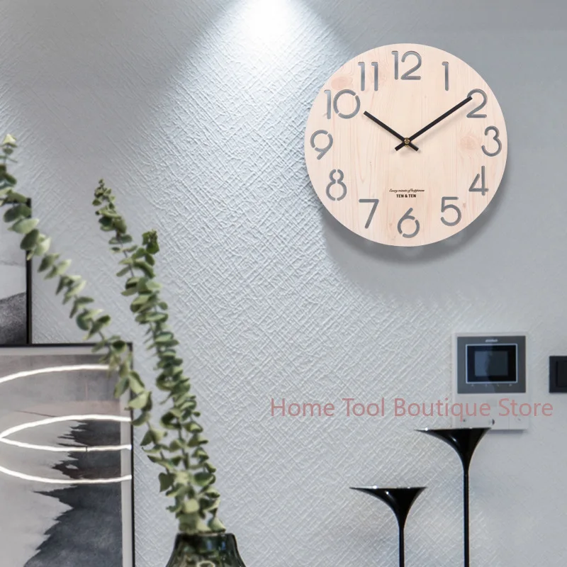 12-Inch wall clock stylish and simple mahogany quartz, Nordic creative silent wood, living room wall hanging