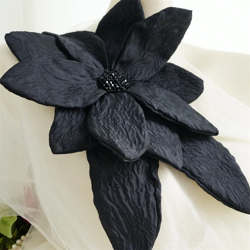 Large 3D Beading Flower Lace Appliques Multi Layers Polyester Sew On Patch for Sweater Dress DIY Costume Accessories