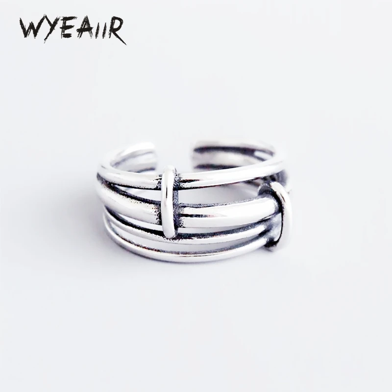 WYEAIIR 925 Sterling Silver Retro Thai Silver Multi-Layer Creative Weave Resizable Opening Ring For Women Luxury Jewelry