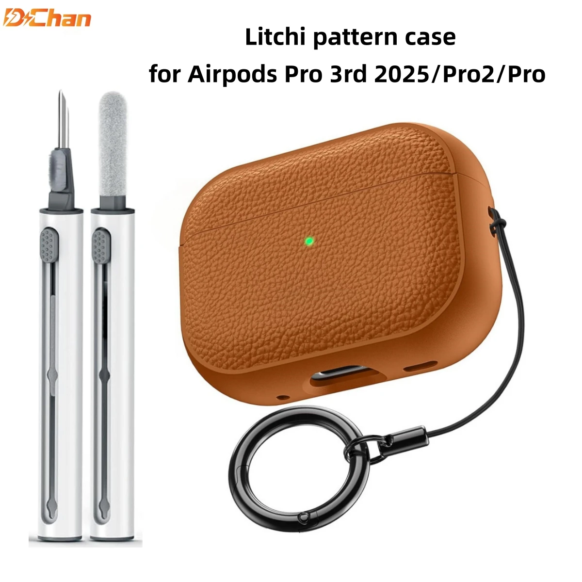 for AirPods Pro 3rd 2025/Pro2/Pro PU Earphone Case Litchi Pattern with Cleaning Pen & Anti Loss Ring Case for AirPods 4 Pro 3
