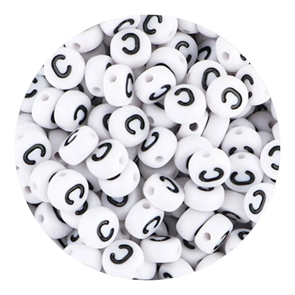 50/100/200 stks/partij 7x4mm Wit A-Z Ronde Alfabet Acryl Letters Kralen Losse Spacer voor Sieraden Maken DIY Armband Accessoires