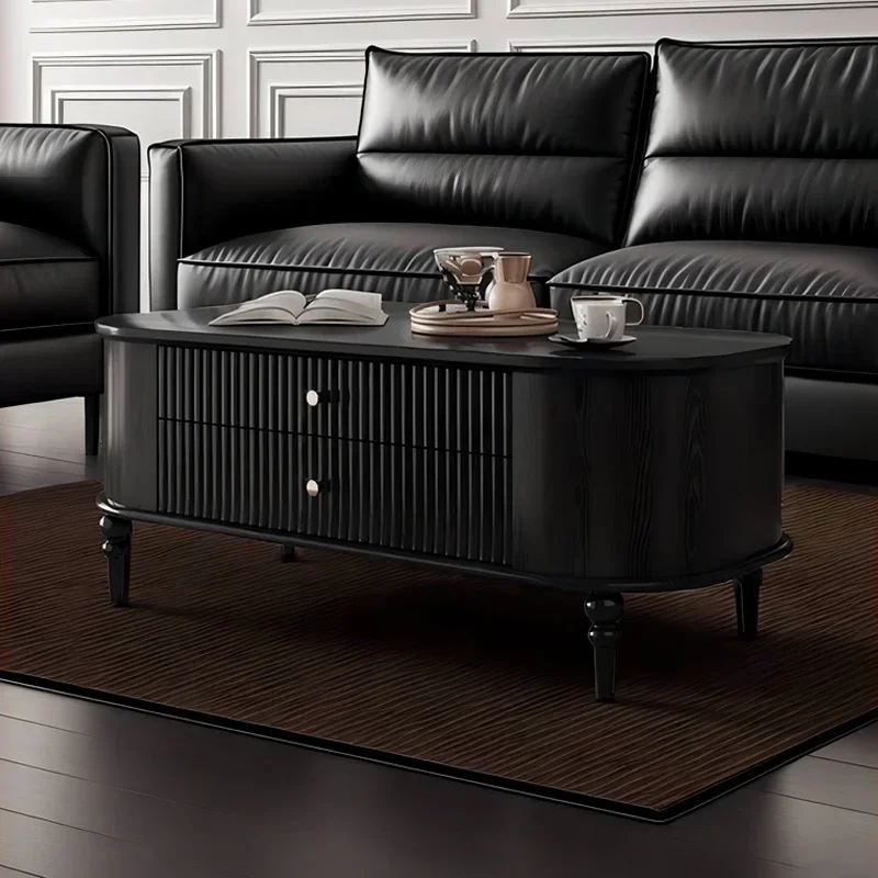 

French retro style solid wood coffee table black side cabinet living room light luxury medium and ancient style storage cabinet