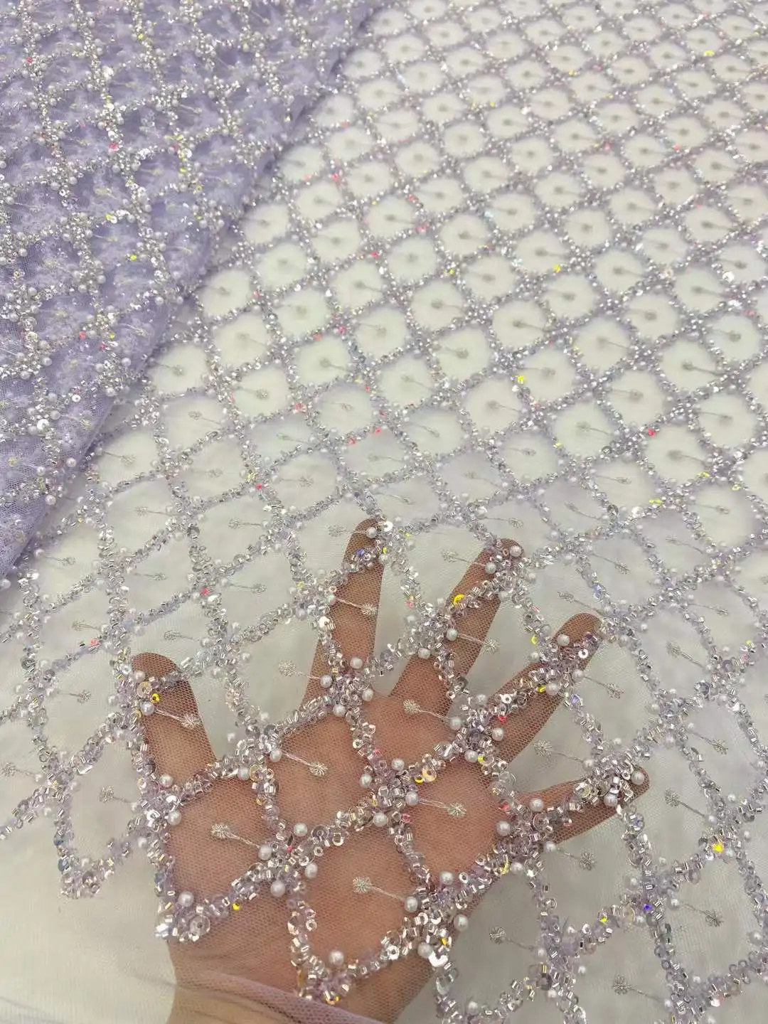 

purple African Sequins Lace Fabric 2026 High Quality Lace Embroidery Nigerian Beads Fabric French For Women Wedding Party Dress