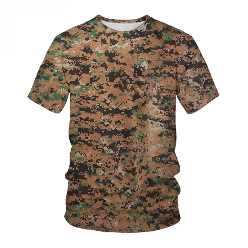 Summer new short sleeved T-shirt men\'s 3D digital printed camouflage round neck loose men\'s half sleeved base shirt