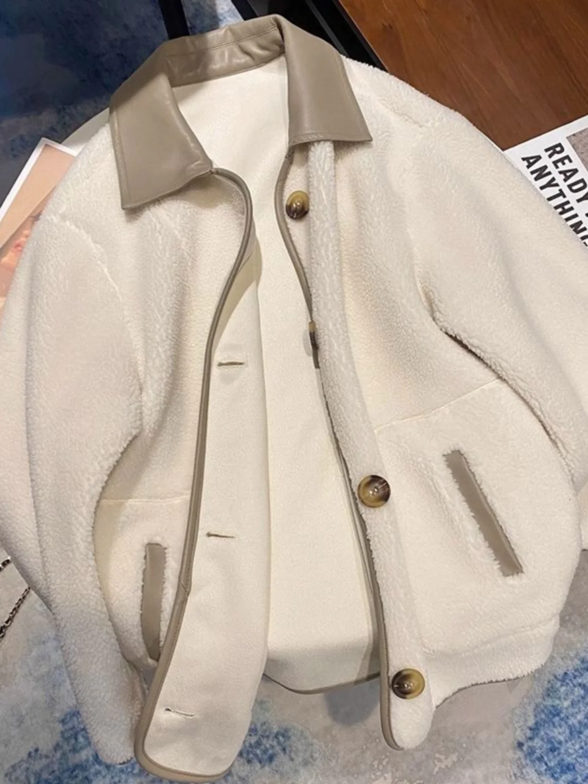 

plus Size Women's Open Cardigan Jacket Lamb Fur Winter Loose Slimming Color Block Long Sleeve Regular Length And Pear B...