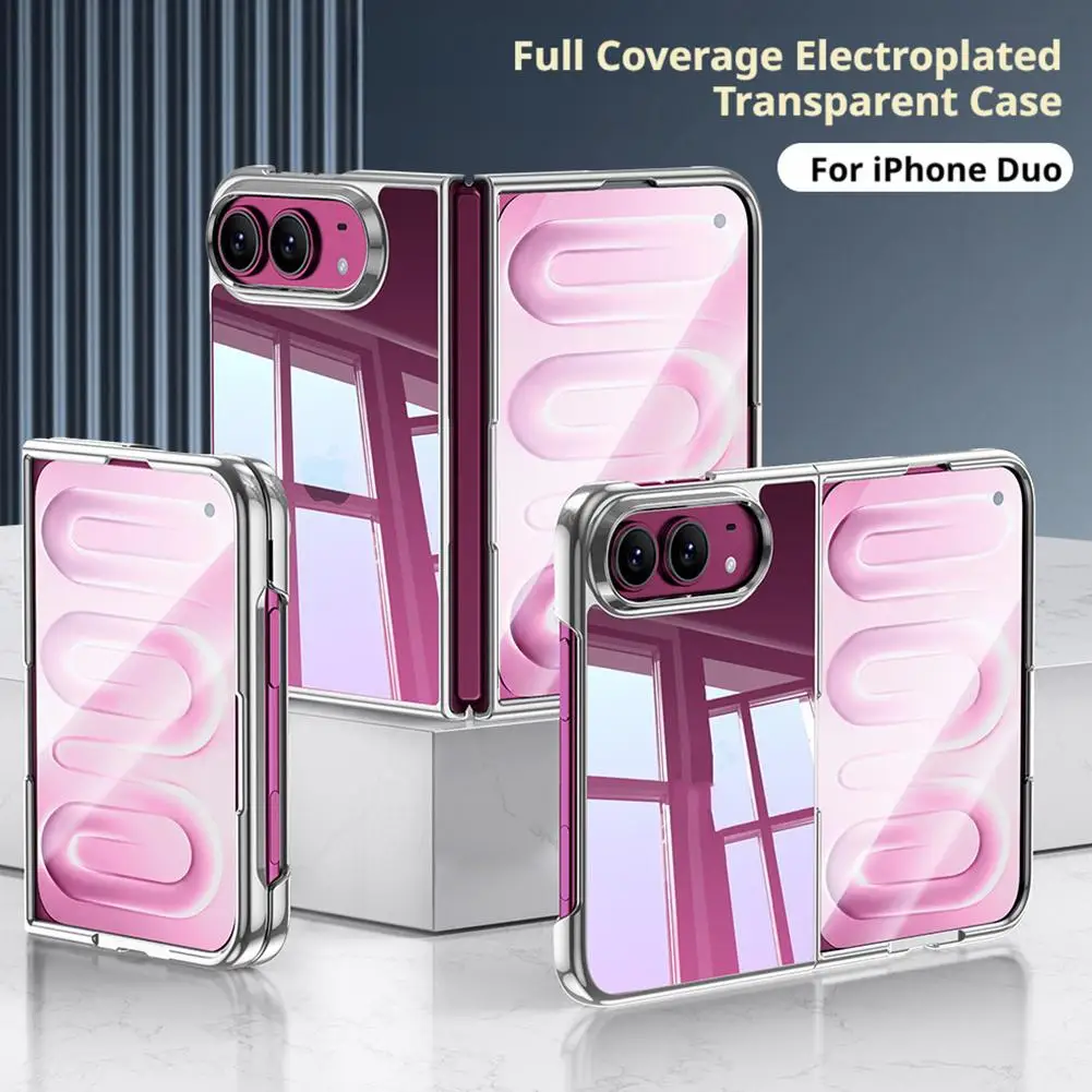 For iPhone Duo Luxury Electroplating Clear Case Ultra-Slim Lightweight Foldable Phone Shell Plating Hard PC Shockproof