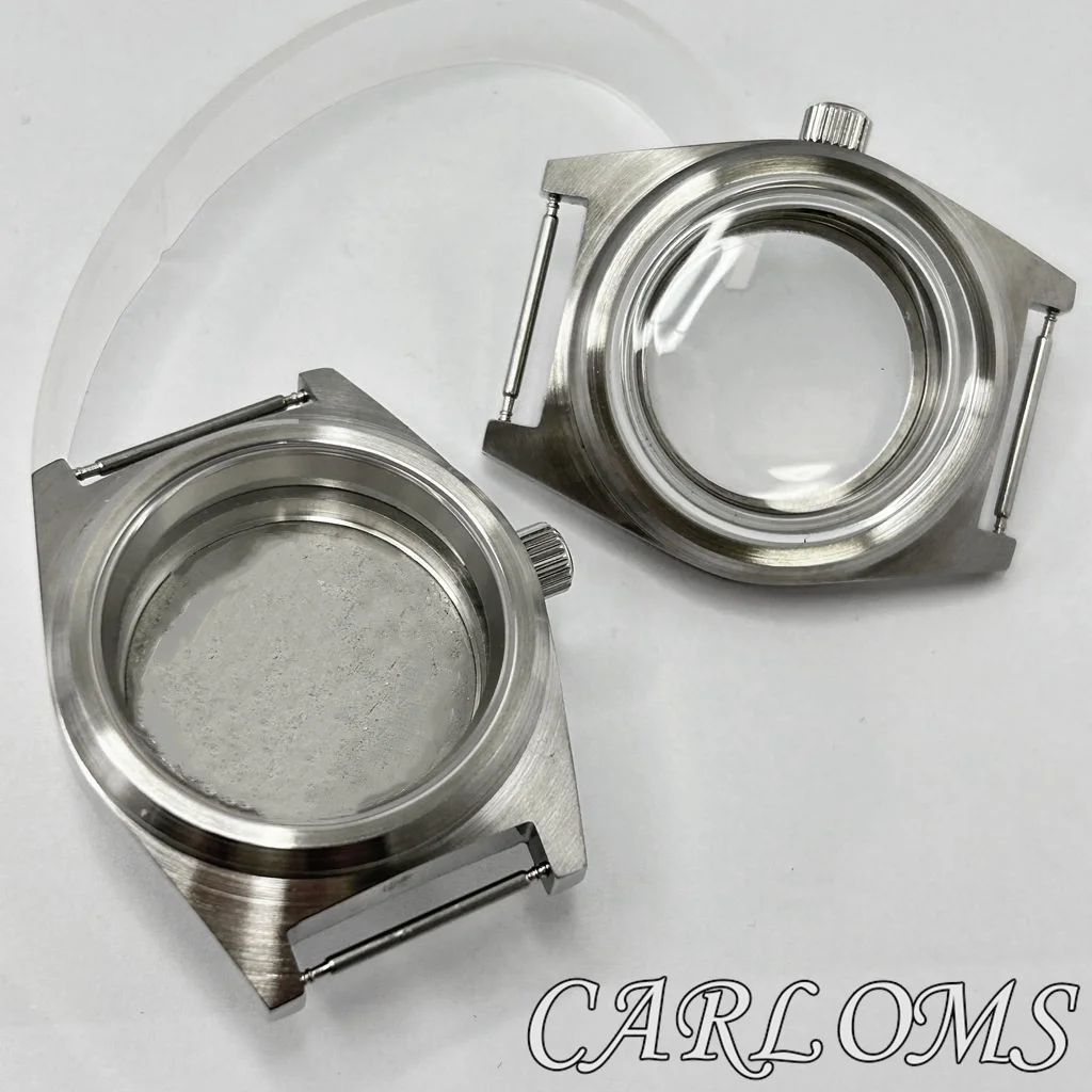 TOP 38mm NH35 NH36 ETA 2824 PT5000 Stainless Steel Silver Flat Sapphire Glass Dome Coated Glass Watch Case