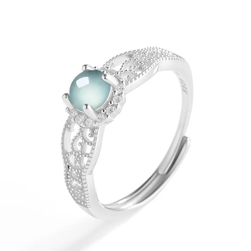 Natural Jadeite Ring, Blue Water, S925 Silver, Egg Jade Center, Lucky Charm Jewelry, Good Meaning Gift