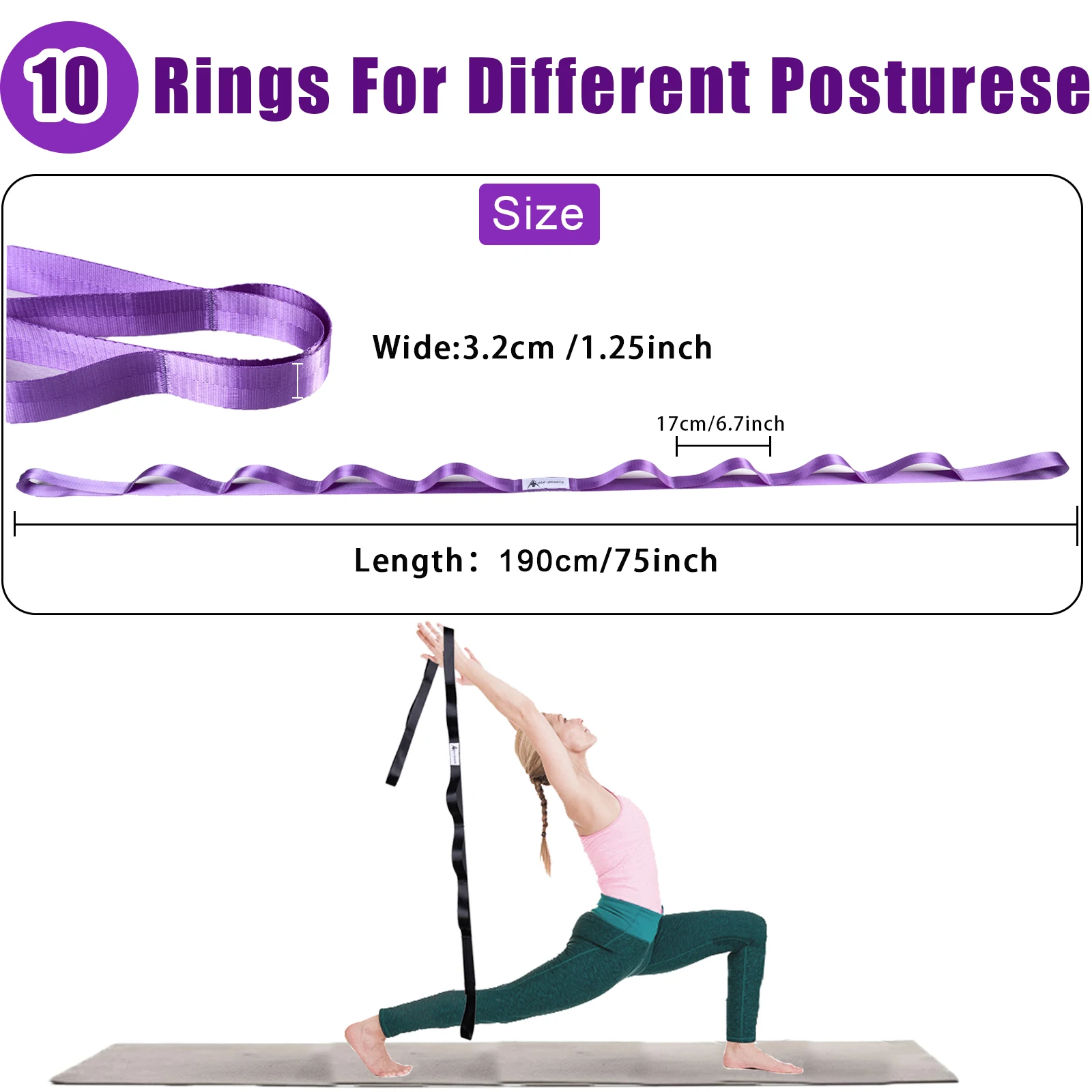 Oak-Sports Stretching Strap Yoga Strap for Physical Therapy with 10 Loops, Yoga Straps for Stretching image 3