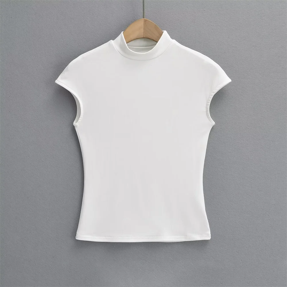 Taop&Za 2024 Spring New Product Women's Fashion Versatile Half High Collar Small Flying Sleeves Slim Fit Top