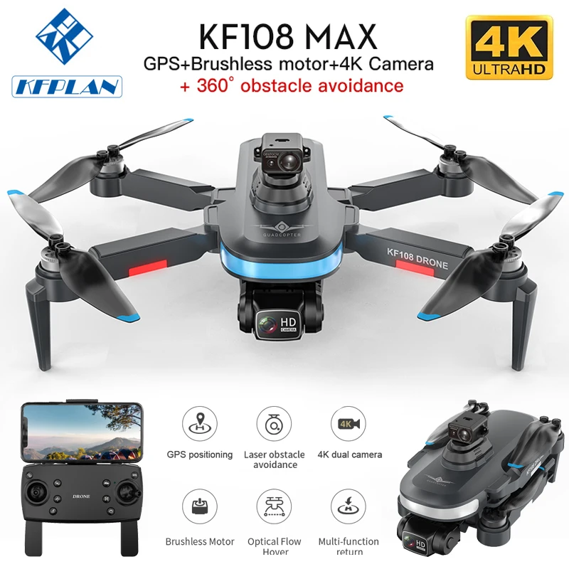 KF108 / KF108 MAX GPS Drone 4K HD Cámara dual 360 °   Evitación de obstáculos Motor sin escobillas Mini Drone 4K Profesional RC Dron VS L900