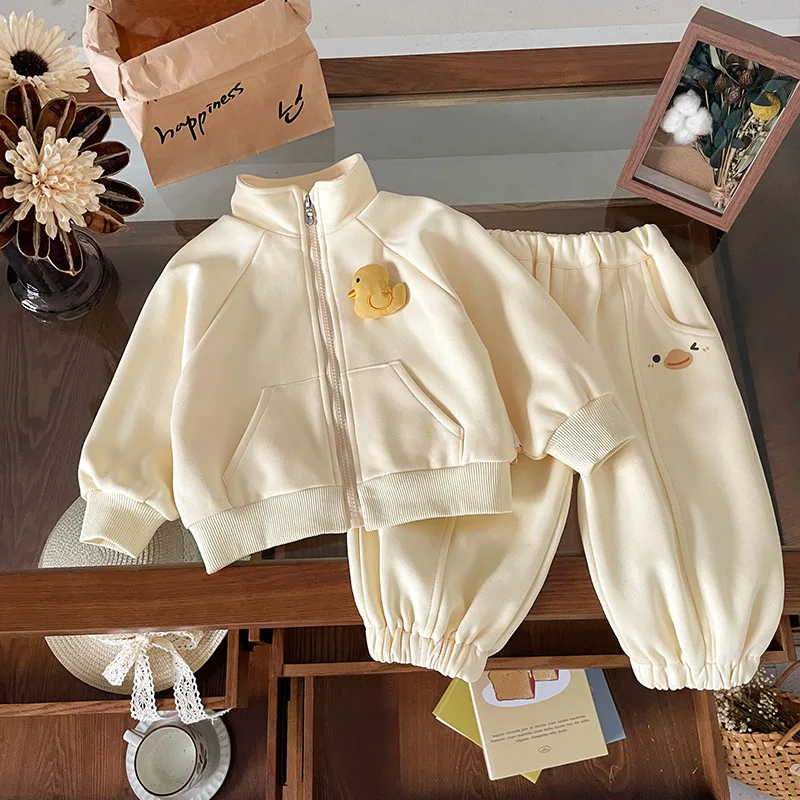 

Spot GoodsCT259201Children's Suit2025Autumn New Baby Casual Pants Cartoon Zipper Set