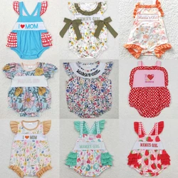 Wholesale Newborn Floral Romper Baby Girl Summer Embroidery Mama's Flower Jumpsuit Kids Toddler Mom Bubble One-piece Clothing