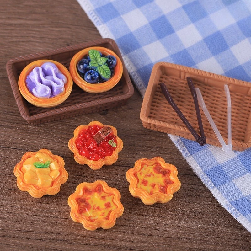 4pcs Mini Blueberry Cake Egg Tart Dessert Model Kitchen Scene Hand DIY Dollhouse Miniature Food Desktop Home Decor Decoration